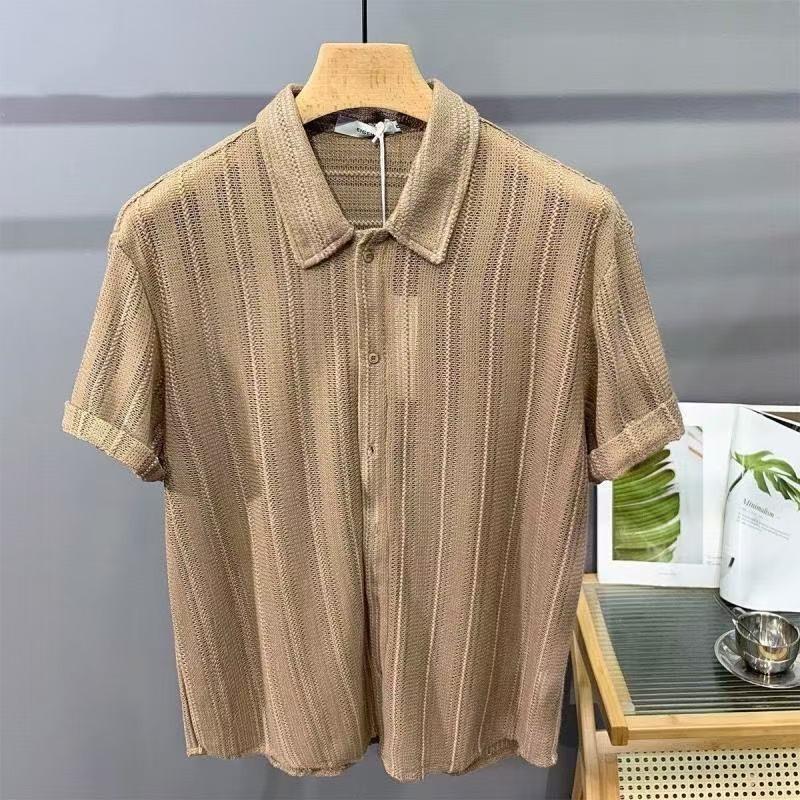 Same Texture Design Pleated Texture Men's Short-sleeved Shirt, Loose Iron-free, Drape Spring and Summer Sun Protection White Light Luxury