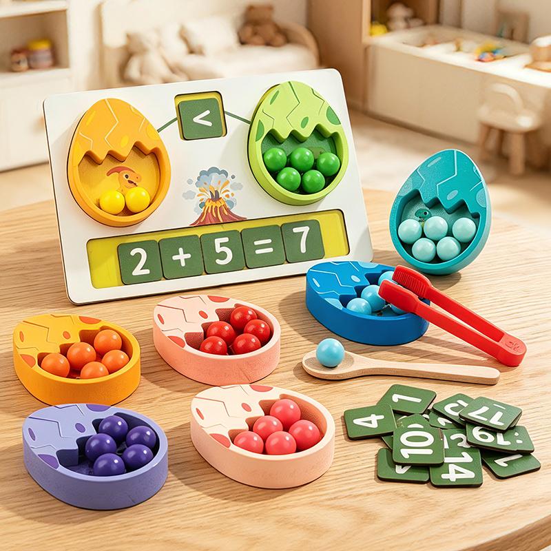 Kid Dinosaur Clamp Bead Counting Game Montessori Color Sorting Math Addition Subtraction Learn Fine Motor Skills Development Toy
