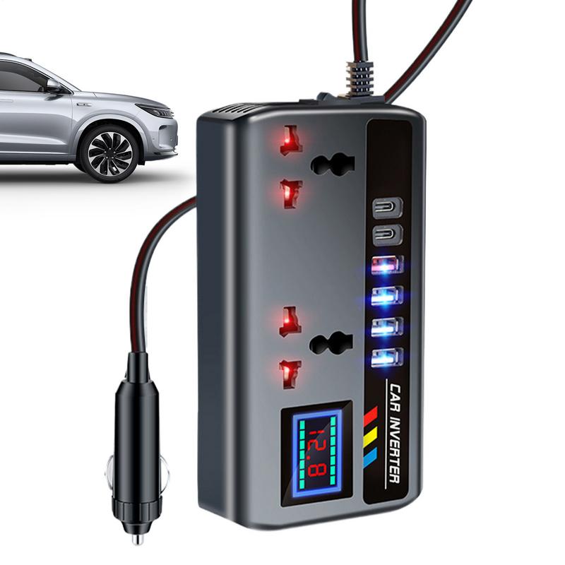 Car Converter 12V/24V to 220V 9 Charging Ports Portable Automotive Charger Inverter 3 USB OC3.0 PD 2TYPE-C Ports Power Adapter