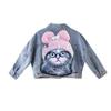 Ragazze Primavera Autunno Simpatico gatto con paillettes Giacca di jeans Cappotto casual da cartone animato per bambini grandi con risvolto