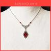 Collana Vittoriana Gotica con Pietra di Vetro Rosso Intenso e Catena a Croce per Donna