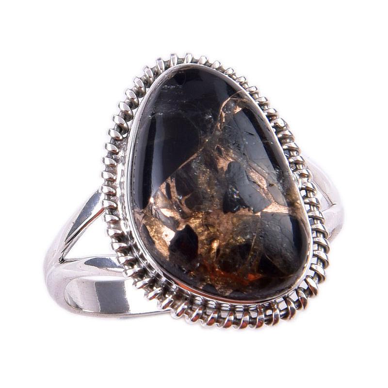 Natural Black Copper Turquoise Gemstone 925 Solid Sterling Silver Ring S.10 U3C81