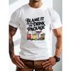 European Sizes Plus Size Men'S T-Shirt, Casual Crew Neck, Slight Stretch, Geometric-Pattern, Regular Fit, with "Blame It On the Drink" Graphic Print