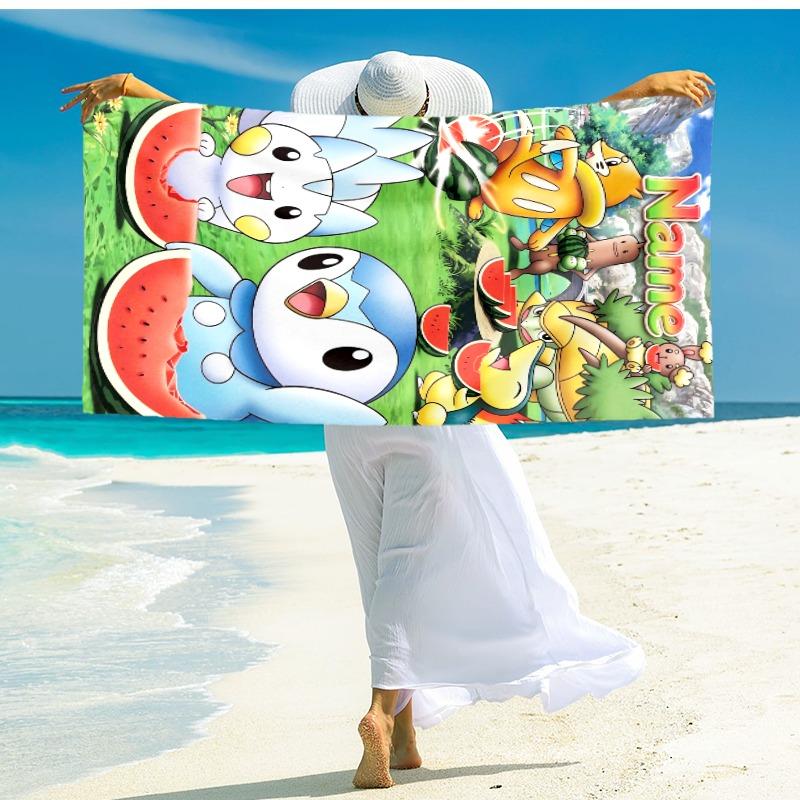 Custom Name Cute Pokemon Watermelon beach towel,quick drying absorbent beach towel,outdoor sports swimming beach towel,Soft and comfortable