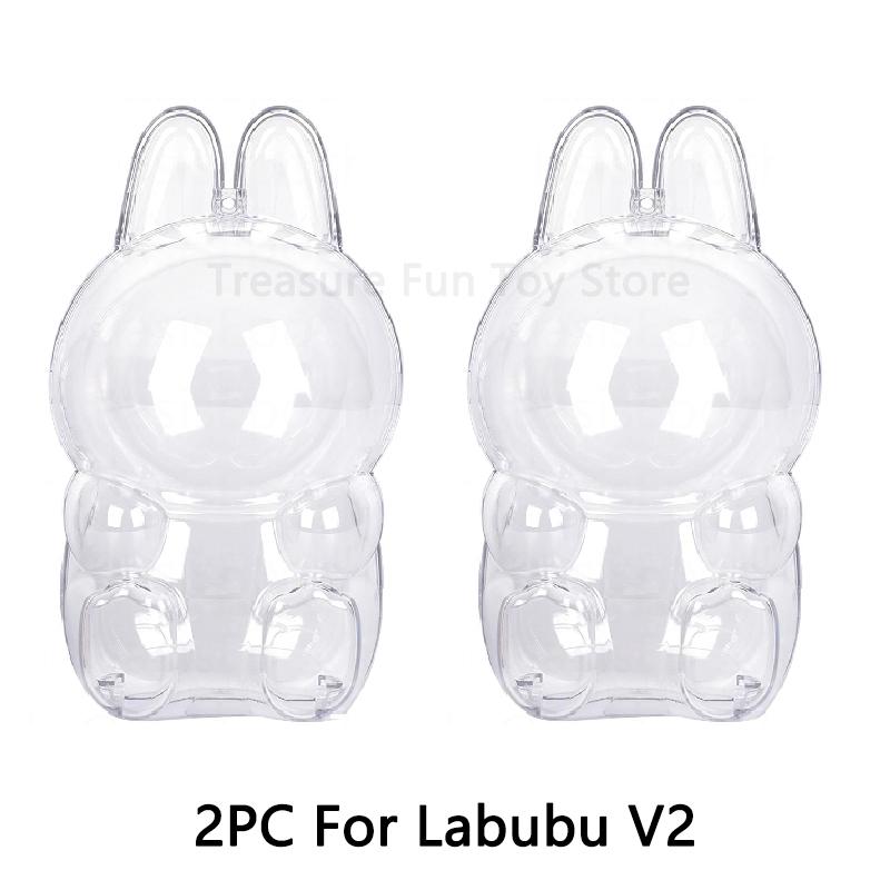 1-3 pcs Protective Case Cover for Labubu Doll V1 V2 V3V4,Plastic Acrylic Display Case for Standing and Seat Series with Keychain
