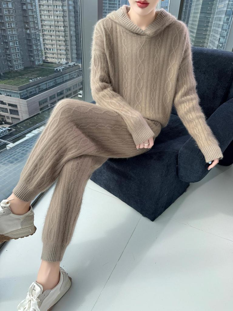 Women's Mid-Length Hooded Mink Velvet Sweater Dress - Thick Knit, Loose Fit, Autumn/Winter Pullover.