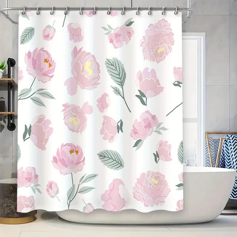 

Pink Peony Flower Shower Curtain Decorative Printed Bath Liner With Hooks For Home Bathroom Decoration Size: 72X72In (White Gree W60H190(CM)-1 Pcs