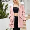 BITCED Autumn/Winter Detachable Fur Collar Women's Parka Long-Sleeved Hooded Cotton Coat Fleece Overcoat