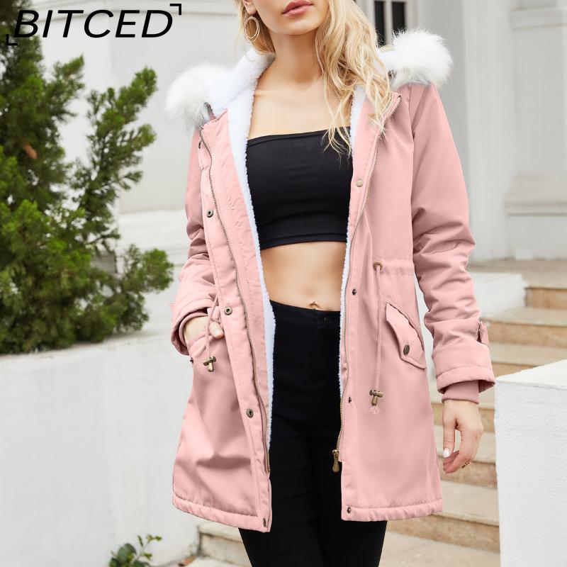 BITCED Autumn/Winter Detachable Fur Collar Women's Parka Long-Sleeved Hooded Cotton Coat Fleece Overcoat