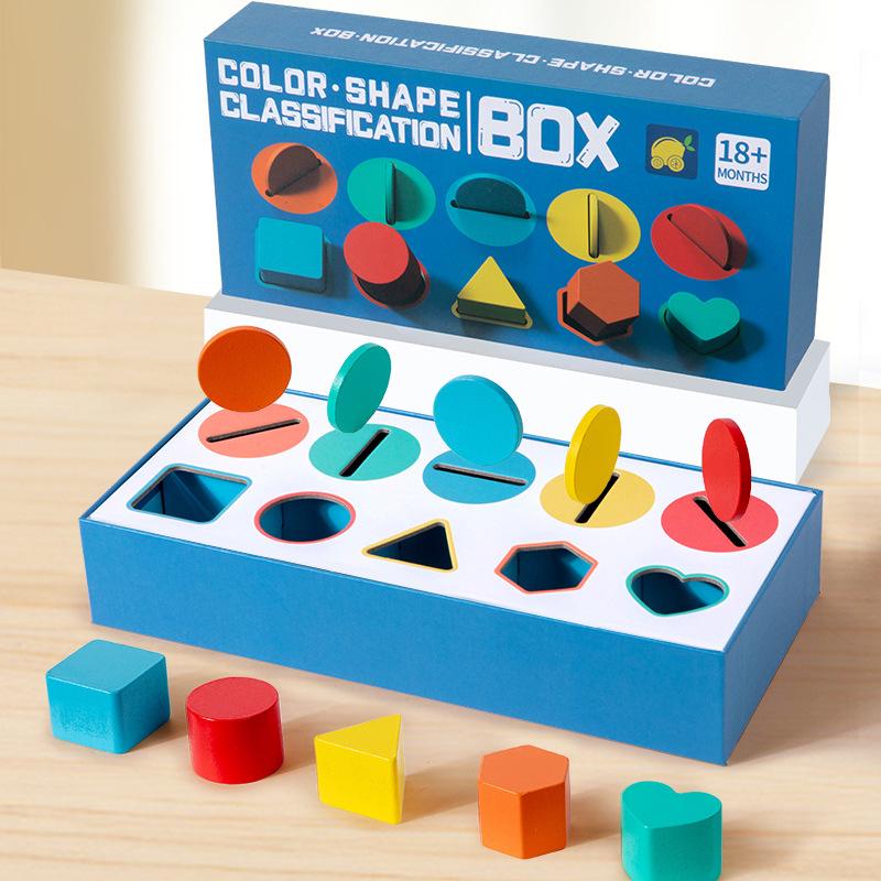 Children color shape classification building block coin box color stick shape matching game wooden teaching aids