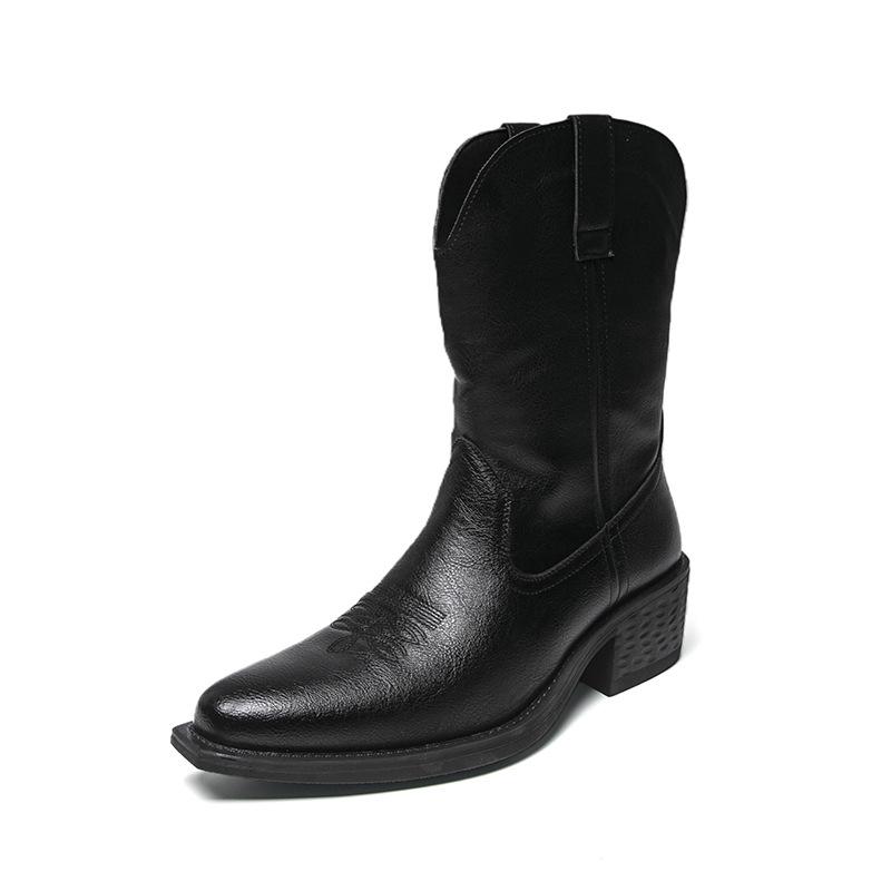 Men’s Mid-Calf Martin Western Cowboy Boots - Breathable, Embroidered, High-Top Pull-On Riding Boots for Autumn and Winter