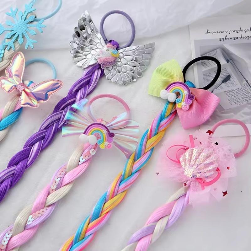 1/2pcs Cute Curly Hair Bowtie Wig Girls Hairpins Ombre Color Headwear Hair Clips for Princess Dress Up Birthday Gift Party Favor