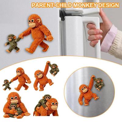 Aimants Frigo Singe Peluche Magnétique Drôle, Ensemble Suspendu Orang-outan Orange Réaliste & Bébé Singe, Aimant Puissant pour Réfrigérateur