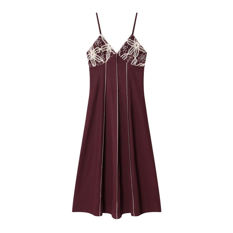 Zaprha 2025 New Arrival Pure Desire Sexy Embroidery V-neck Strap Midi Skirt Dress Waist-Tight Slim Looking 3897112