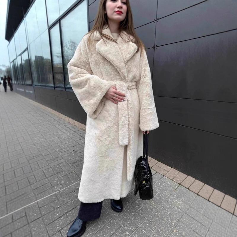 Fur Autumn and Winter Environmentally Friendly Imitation Rabbit Fur Jacket Women's Long Belt Temperament Coat