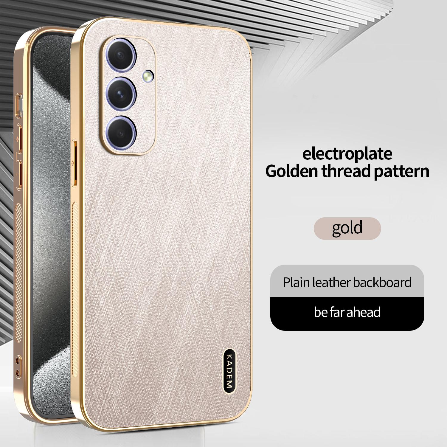 Goldene Seidenstruktur Leder Beschichtung Hülle Samsung Galaxy S26 S25 Edge S24 S23 S22 Ultra Plus FE A16 A54 Galvanisierte Robuste Abdeckung Galaxy S23 FE gold