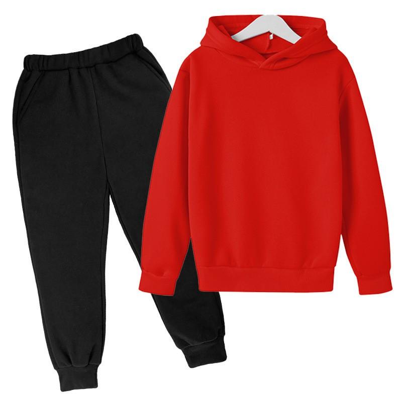 Kids Fleece Lined Hooded Sweatshirt Set Soft Cotton Winter Outfit Boys Girls Casual Long Sleeve Pullover