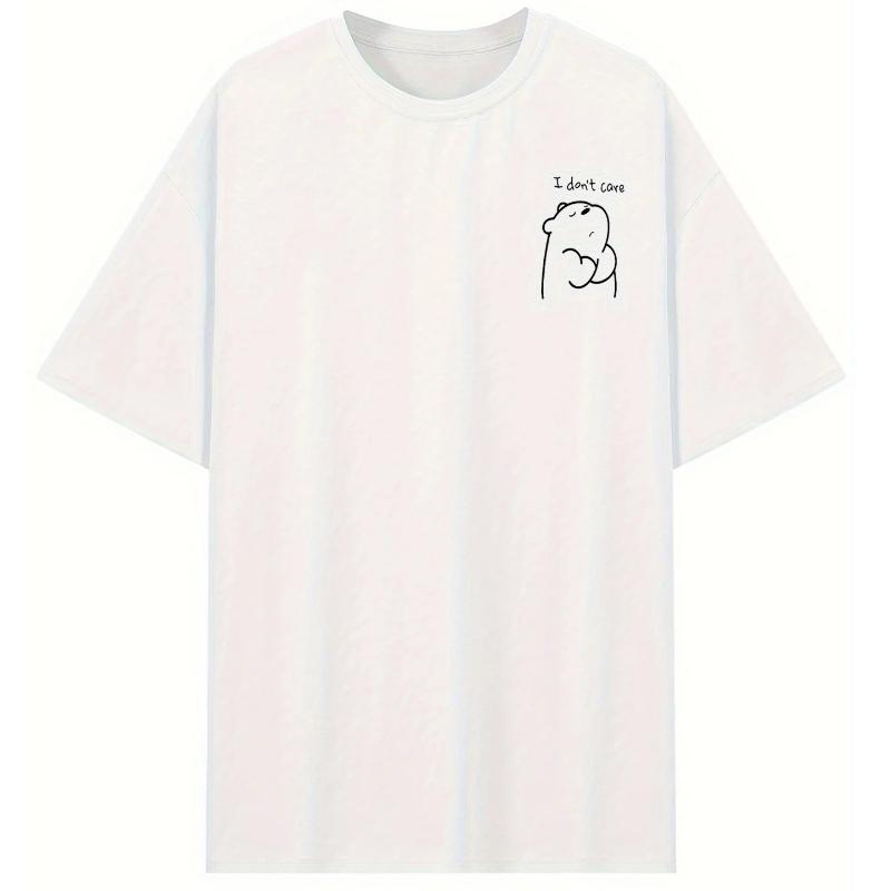 

Простая футболка с коротким рукавом с принтом медведя Повседневная и универсальная Милый мультяшный стиль Подходит для женской и мужской повседневной и прогулочной одежды XS белый