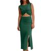 Women's Fashion Casual Summer Sexy Color Round Neck Sleeveless Navel Slit Dress