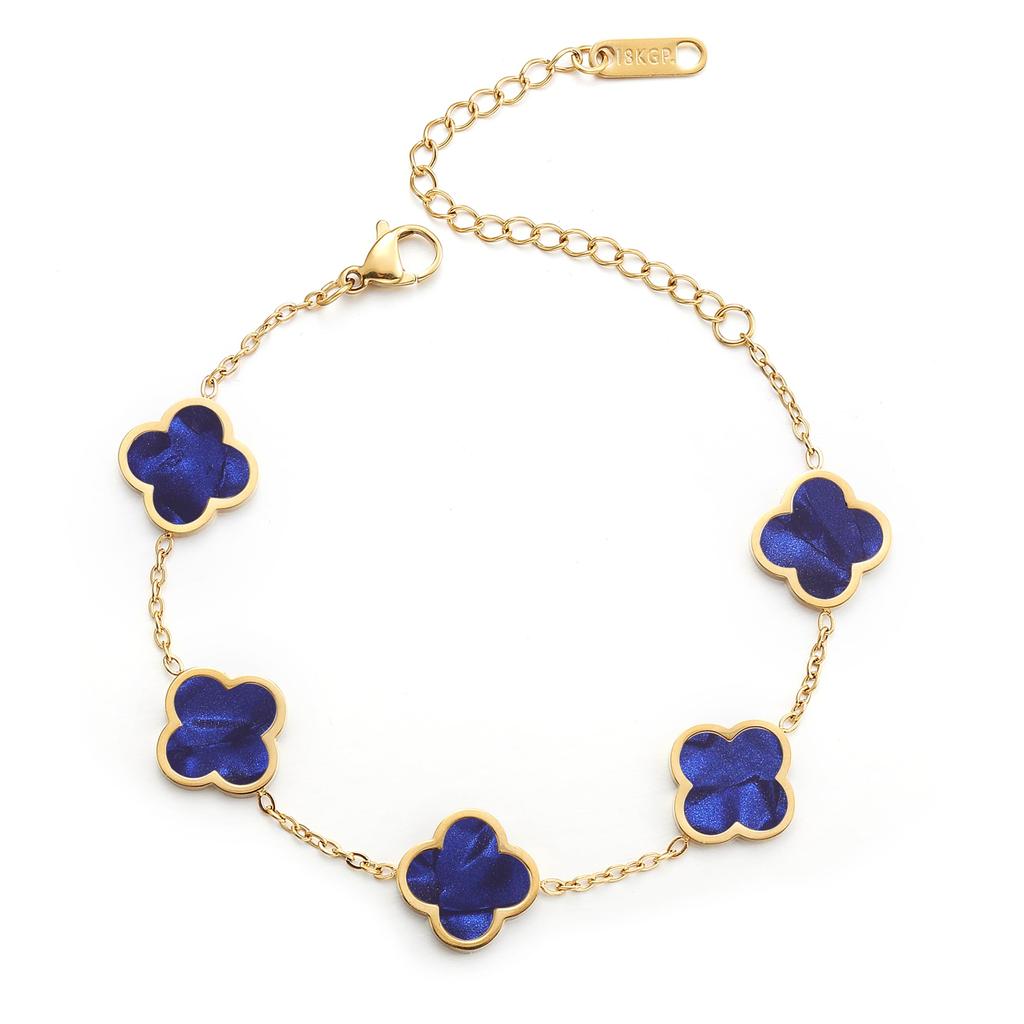 AIPPK 18K Gold Plated Clover Lucky Bracelet for Women White/Black/Red/Green Flower Four Leaf Link Bracelets Trendy Jewelry Gifts for Women