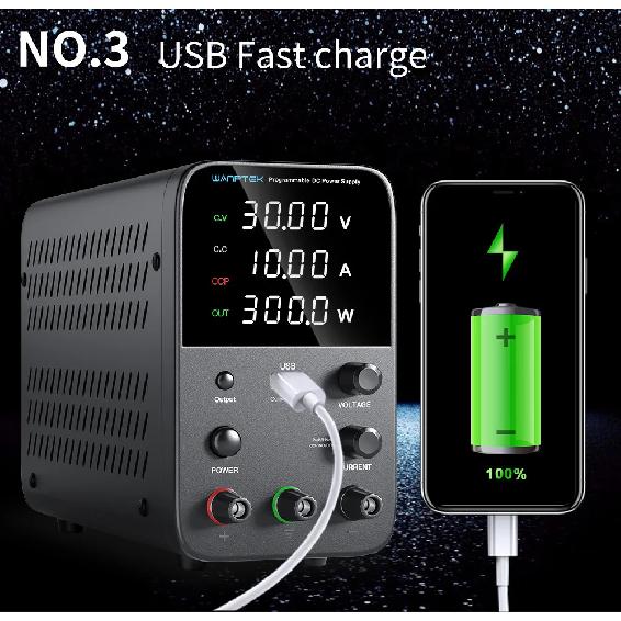 Fonte de Alimentação DC Ajustável Wanptek 30V 10A 5A Fonte de Alimentação de Bancada de Laboratório Fonte de Alimentação Estabilizada Regulador de Tensão Chave 120V 60V5A