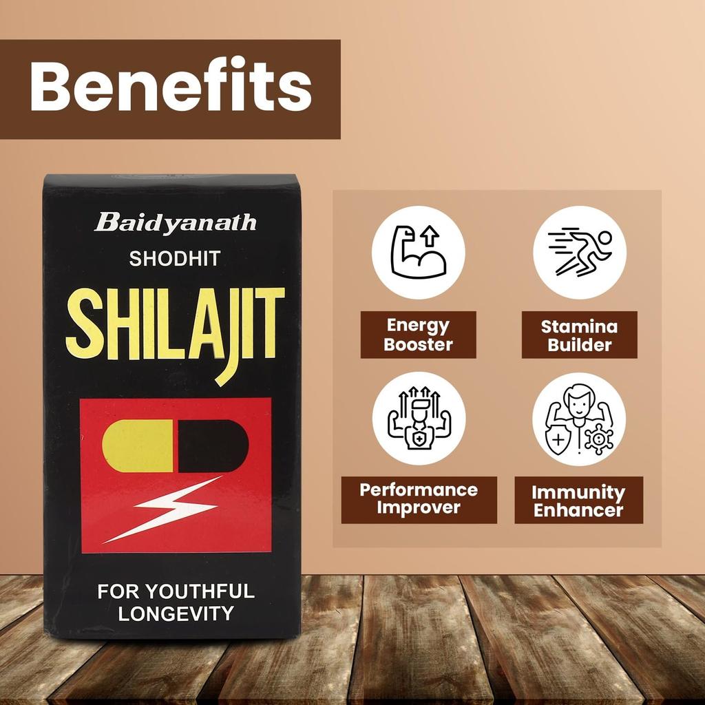 Baidyanath Shodhit Shilajit Capsules 30 Caps for Energy Immunity and Overall Wellbeing Support Natural Extracts