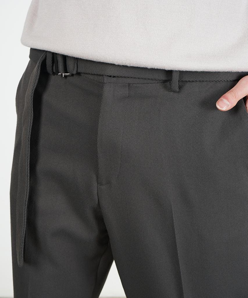 BIRBANTE Twill Belted Set-Up Slacks - Gray