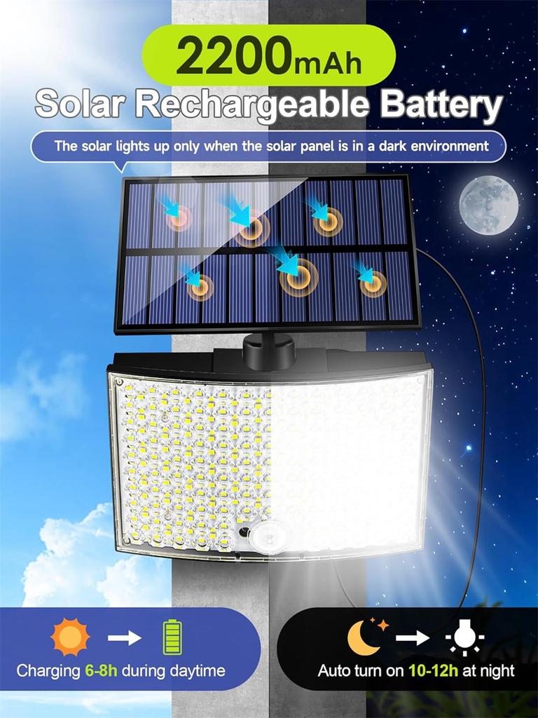 128 LED Split Solar Motion Sensor Outdoor Lights, IP65 Waterproof Outside Solar Flood Lights, Solar Powered Security Spot Light
