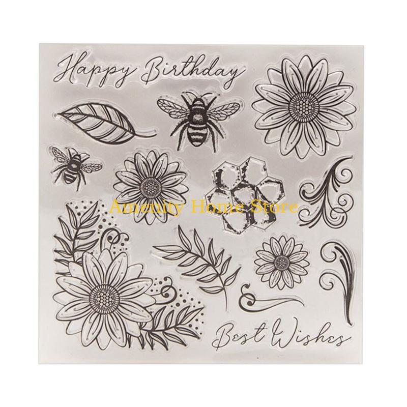 F26C Clear Stamp Seals Flowers Transparent Stamp Leaves Silicone Stamp for Cards Journal Scrapbooking Photo Decorations
