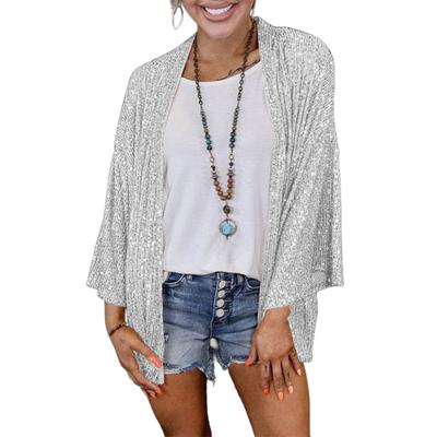 Damen Paillettenmantel Langarm Offen vorne Einfarbig Jacke Einfarbig Frühling Herbst Mittellanger Cardigan