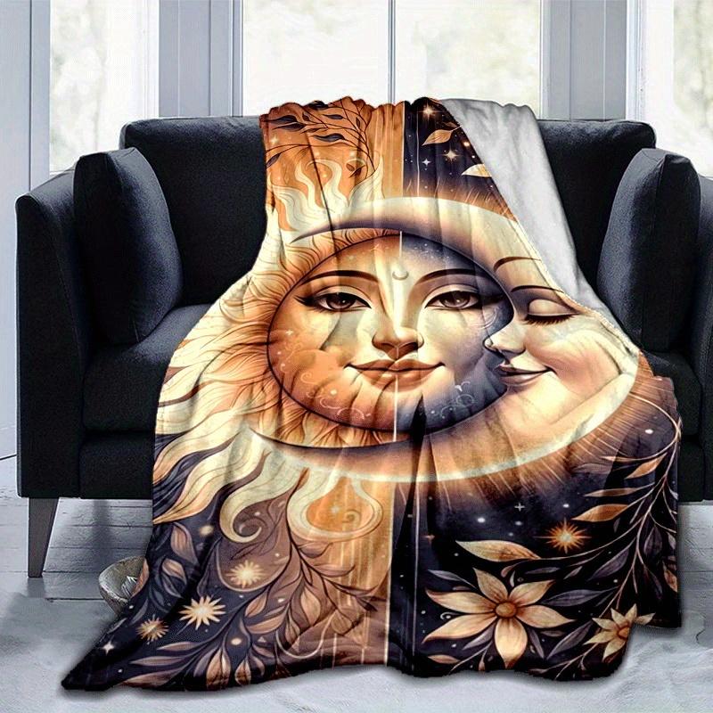 1pc Yin Yang Sun Moon Printing Lightweight Flannel Blanket, Comfortable and Warm Blanket, for Camping Sofa Bed and Couch Office, Gift