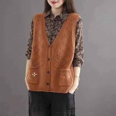 Vestă Vestă pentru femei Pulover Jachetă pentru femei Artă de toamnă Cardigan tricotat retro Jachetă largi Top