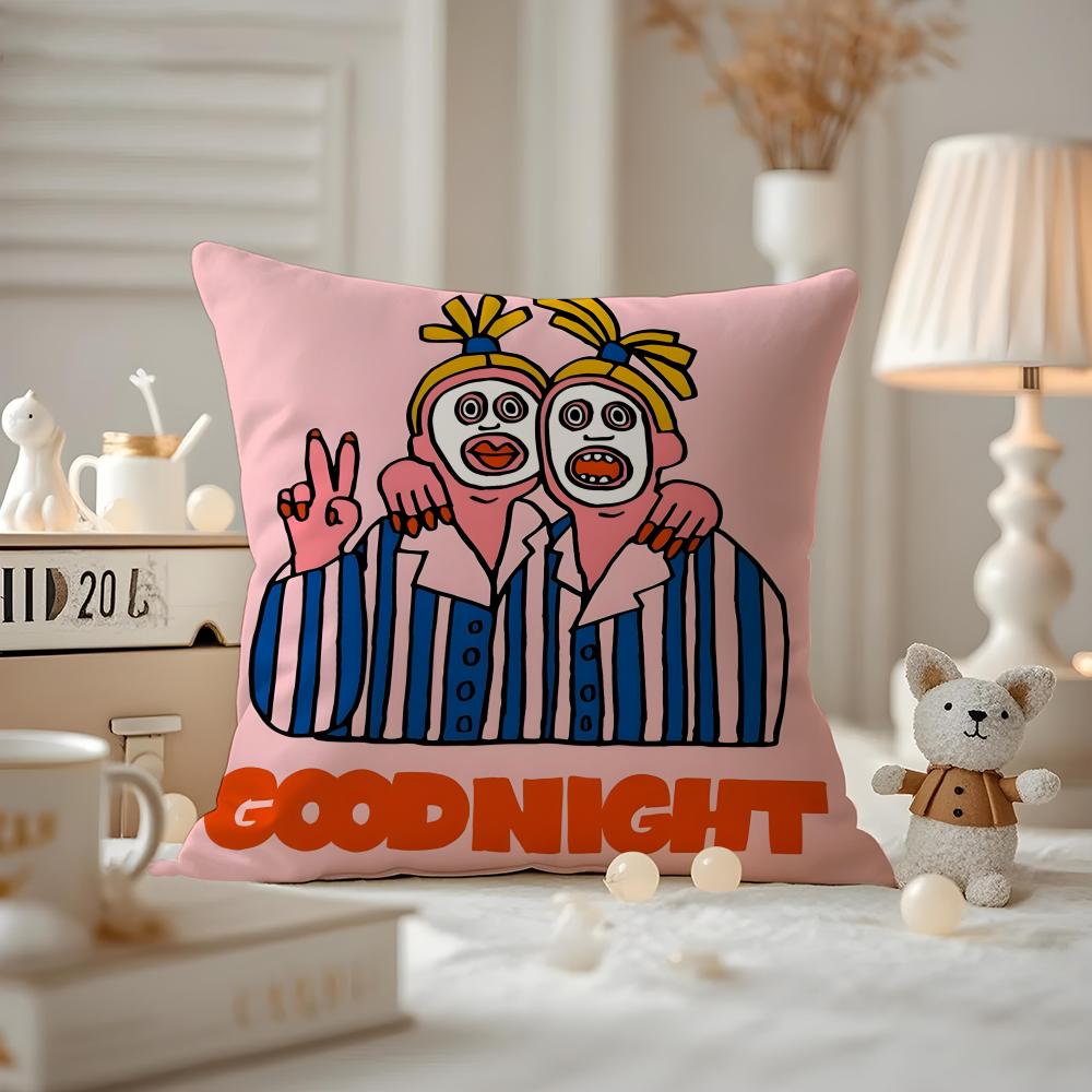 Funny FriendsCartoon Illustrations Cushion Cover Anti-dustmite Pillowcase Invisible Zipper Silky Short Plush Sofa Cushion Cover