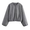 Cappotto di Lana Tinta Unita con Zip Moda Donna Manica Lunga Girocollo Giacca Bomber da Donna Autunno Caldo Tasca Capospalla Corto Chic da Strada Femminile