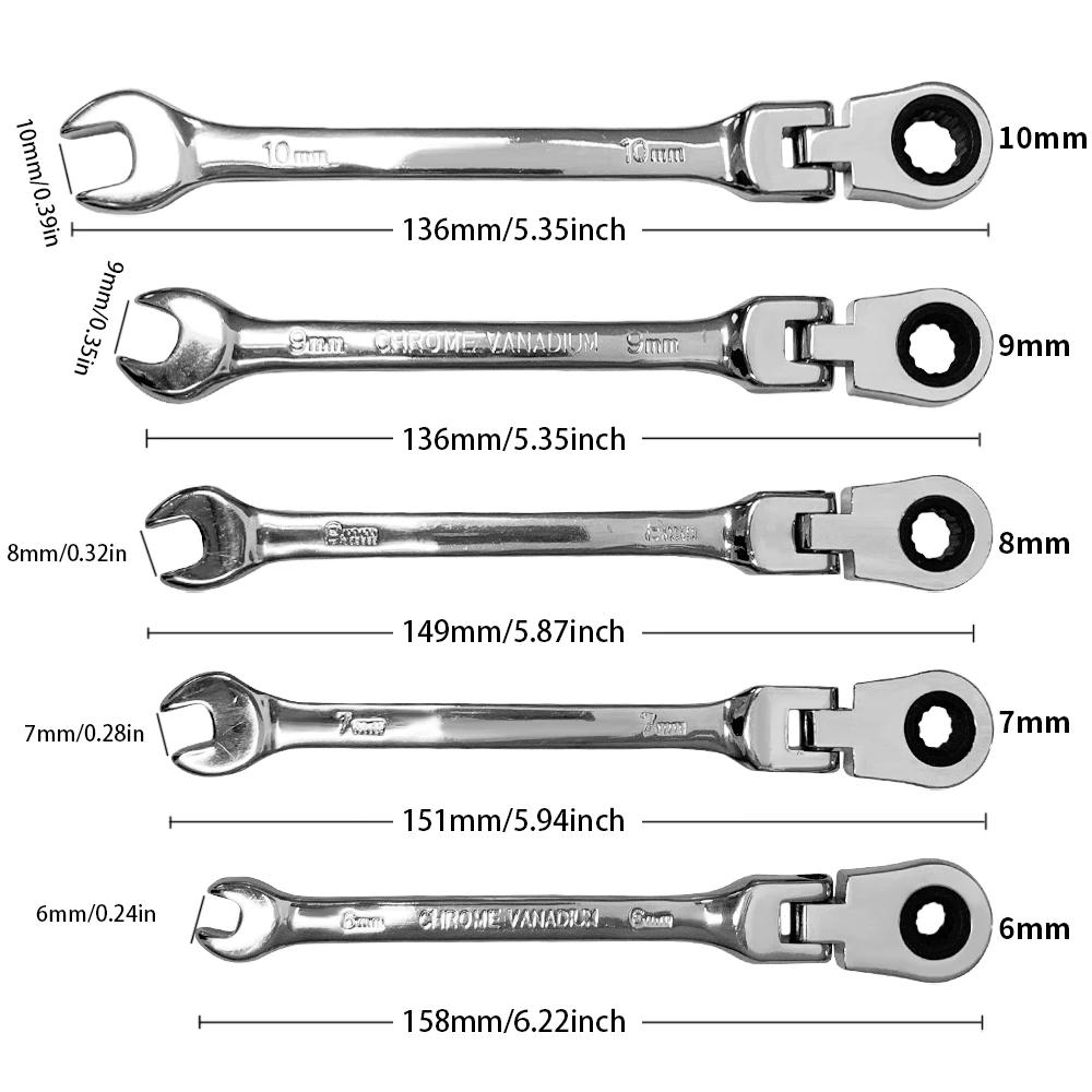

5Pcs Chrome Vanadium Steel Double-Headed Wrench 72-Tooth Ratchet Multi-Size Handheld Adjustable Wrench Kit Car Tire Repair Tool