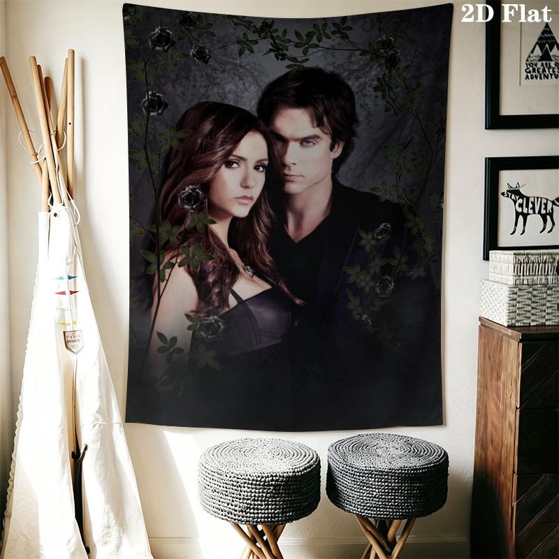 The Vampire Diaries Wall Tapestry Aesthetic Wall Hanging Printed Fabric Blanket Decorative Tapestries for Bedroom Living Room Home Decor