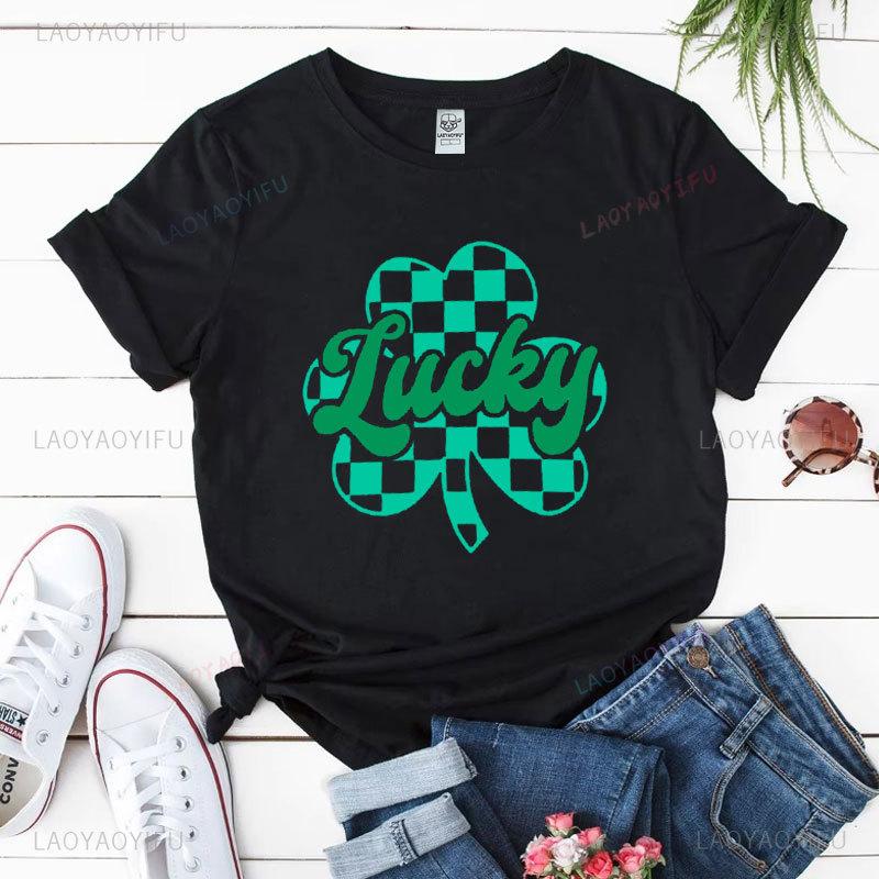 2025 St Patricks Day Women Shirt Lucky Shamrock Graphic Tshirt Irish Shirts St Patricks Cotton Short Sleeve Tee Tops Ropa Mujer