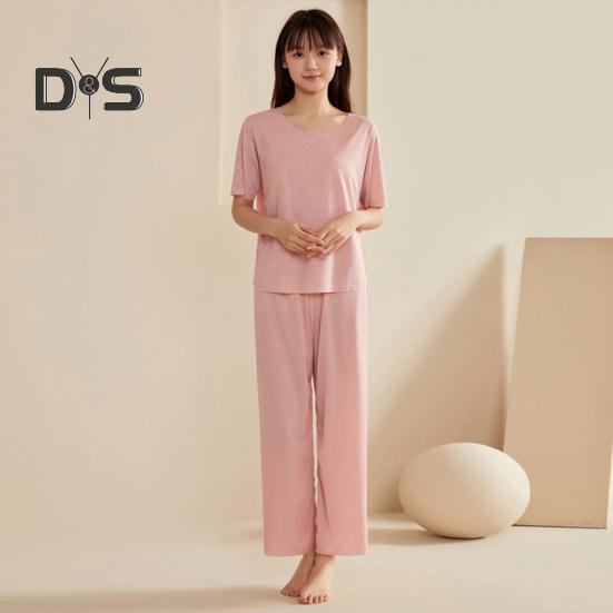 Women's Ice Silk Pajamas Set Short Sleeved Top Wide Leg Pants Sleepwear Set Summer Ultra Thin Two Piece Lounge Nightwear