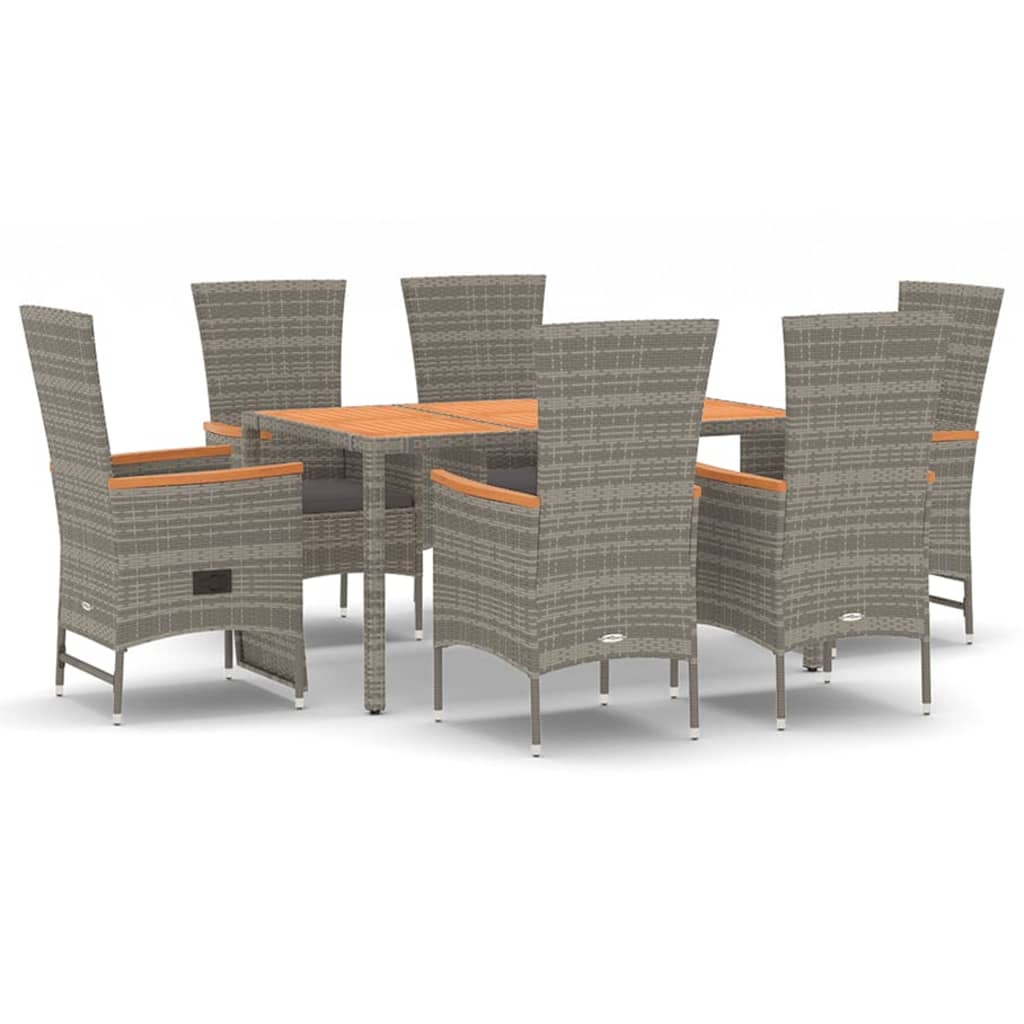Vidaxl 7-Cz. Garden Furniture Set With Cushions, Grey, PE Rattan
