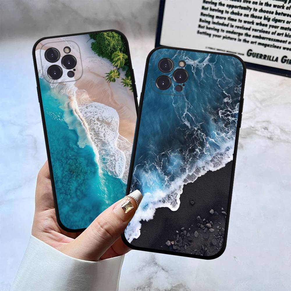 Blue Sea Ocean Waves Phone Case For iPhone 17 16 15 14 13 12 11 Pro Max Plus Mini Soft Silicone Black Shockproof TPU