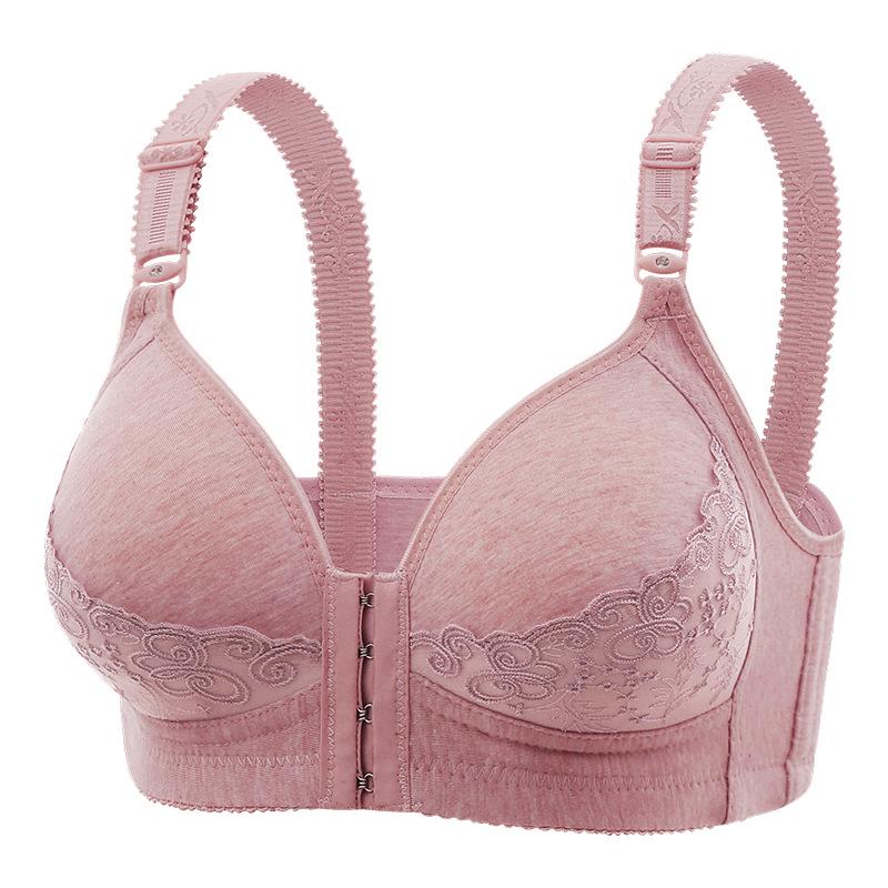 Comfortable Plus Size Wire-Free Front Closure Bra for Middle-Aged & Elderly - Pure Cotton