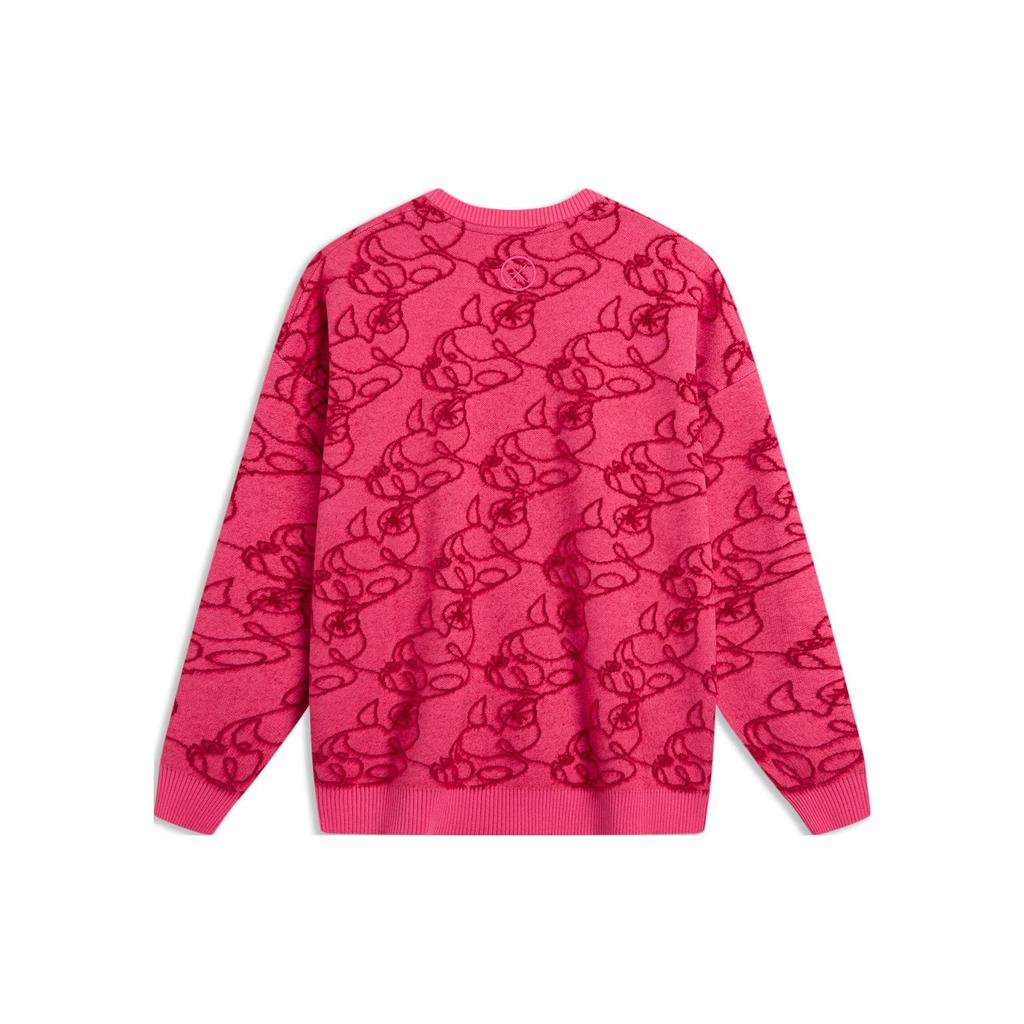 Li-Ning Printed Crew Neck Pullover Sweater Unisex Sweater Bright-Pink AMBT235-6