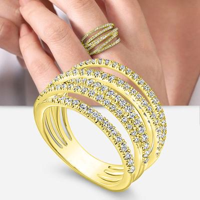 Men's and Women's Universal Cubic Zirconia Ring European and American Geometric Lines Winding Irregular Multi-layer Accessories