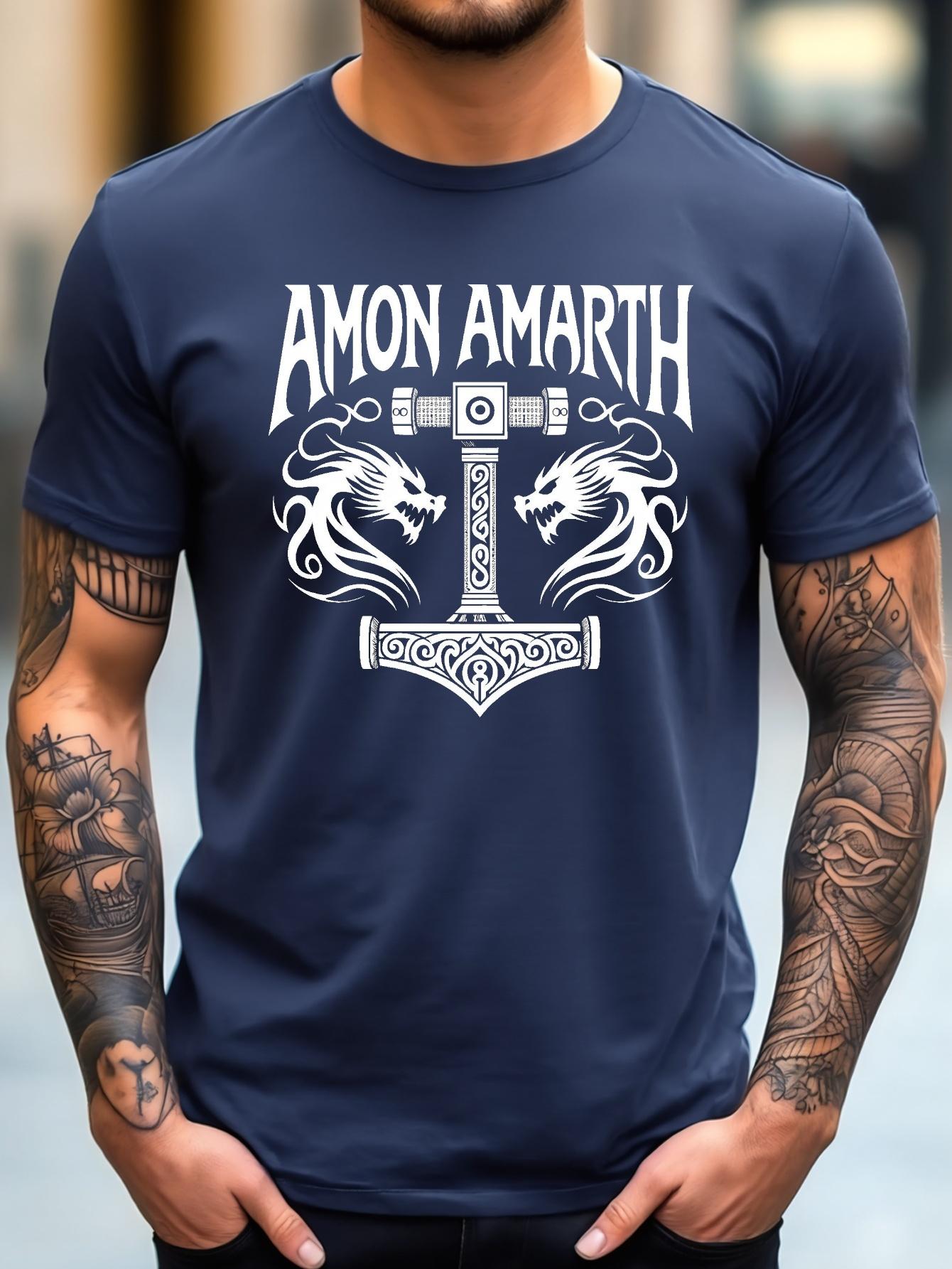 Amon Amarth Graphic T-shirt - Black Celtic Knot & Dragon Design XXXXL