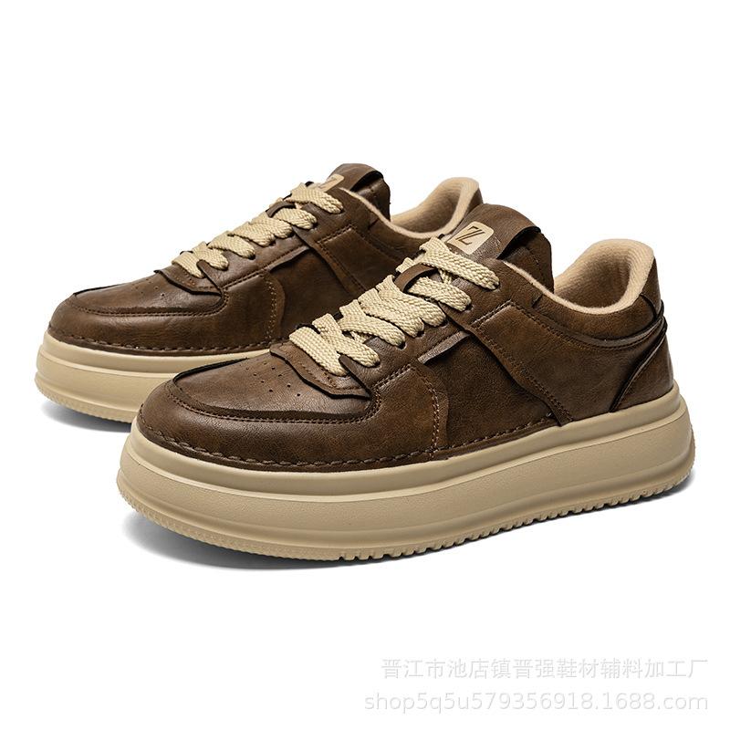 

Четыре сезона Универсальные Легкие Толстоподошвенные Ретро Тулинговые Кеды Мужские Низкие Кожаная Поверхность Спортивные Повседневные Модные Туфли 44 темно-коричневого