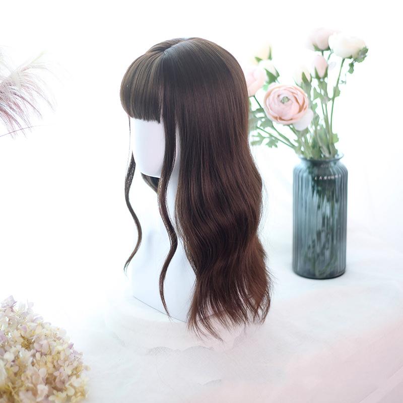 Bybrana Lange Gerade Schwarze Synthetische Perücken mit Pony für Frauen Afroamerikanisch Lolita Täglich Party Hitzebeständige Faser