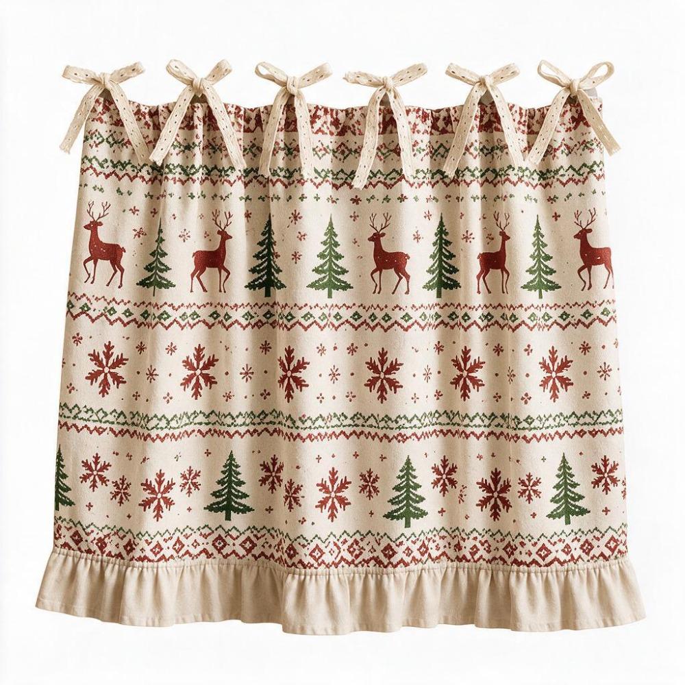 Decorative Christmas Oven Short Curtain Ruffled Edge Cabinet Curtain Kitchen Window