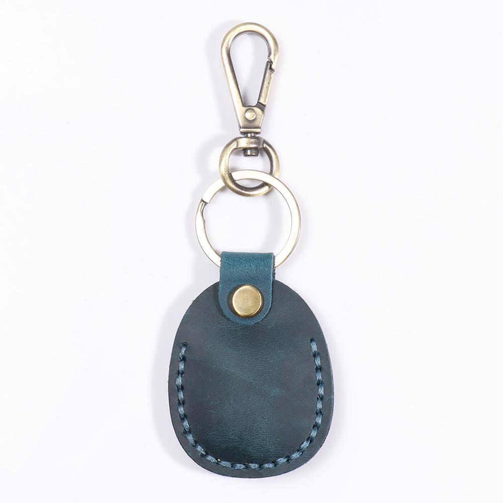 Cowhide Waterdrop IC Induction Access Card Holder - Hand-Stitched Leather Keychain Case