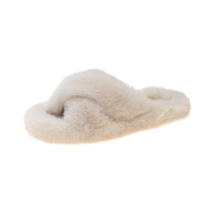 Fashion Flat bottom fur slippers for women cross plush indoor and outdoor cotton slippers large size