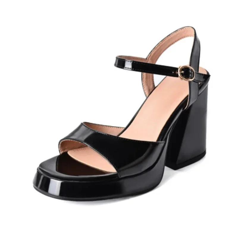 Fashion Luxury Leather Women's Sandals Sexy Slingbacks Chunky High Heels Ankle Strap Open Toe Summer Heeled Sandals Zapatos De Mujer